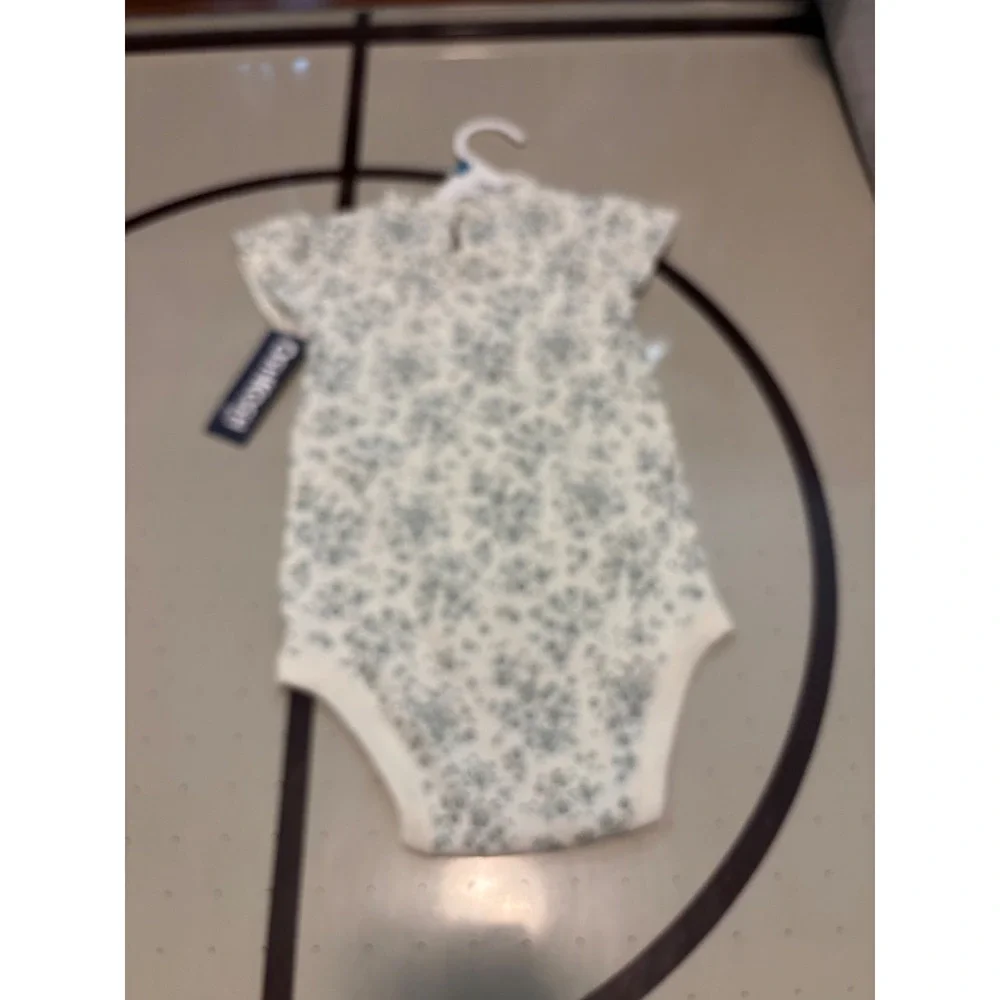 125 OshKosh Bgosh Baby Girl Floral Bodysuit 24M Cream Green Ruffle Neck 1T320210